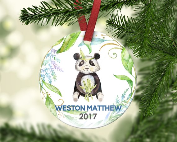 Kid's Christmas Ornament. Panda. Personalized