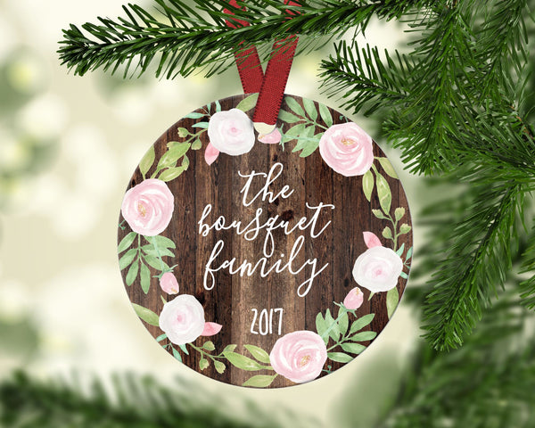 Family Christmas ornament. Floral. Personalized
