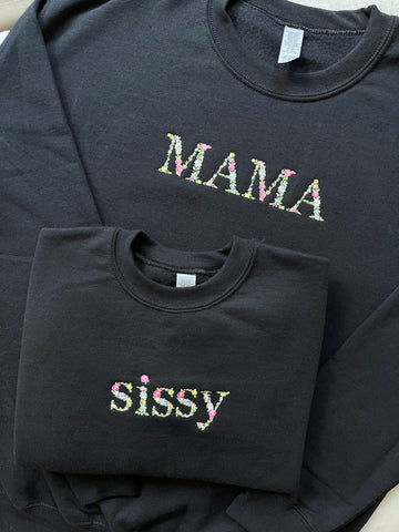 "sissy" Floral Embroidered  Crewneck Sweatshirt