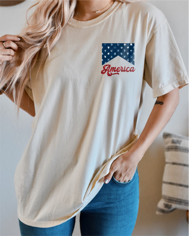 America Faux Pocket Crewneck Tshirt