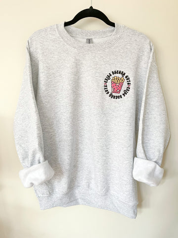 Fries Before Guys Embroidered Crewneck Sweatshirt