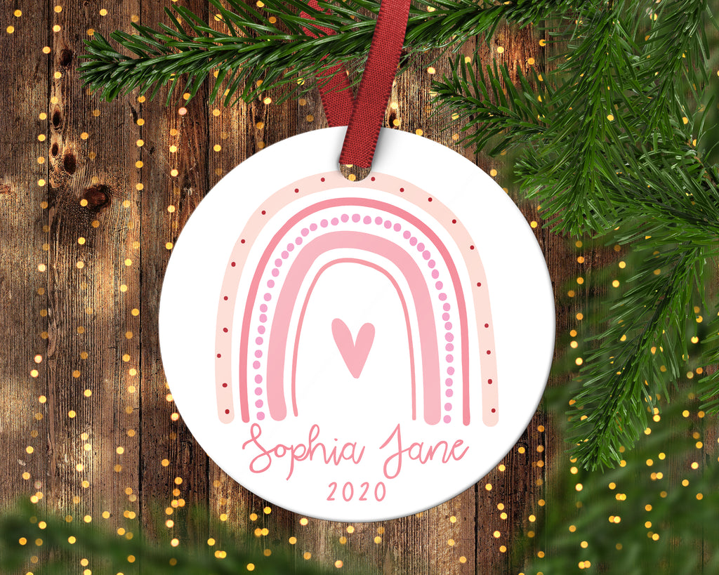 Pink Rainbow Girls Christmas Ornament
