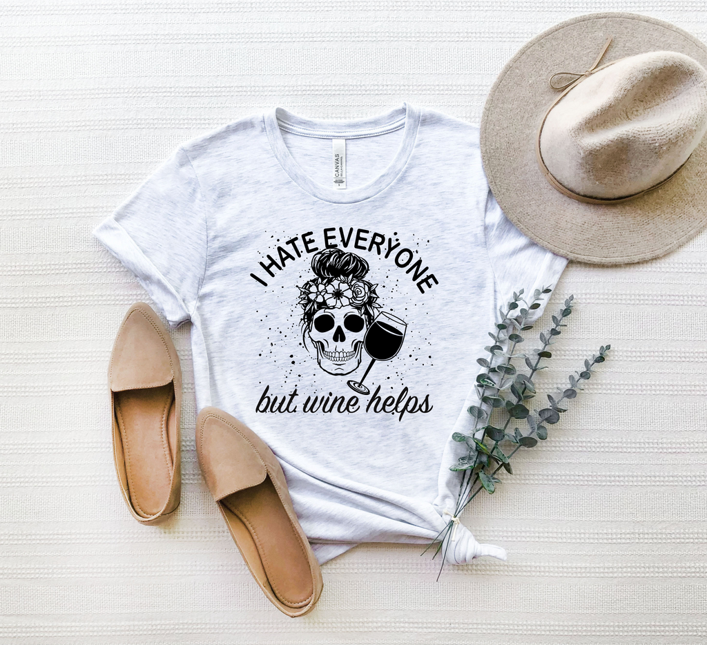 I Hate Everyone But Wine Helps Crewneck Tshirt