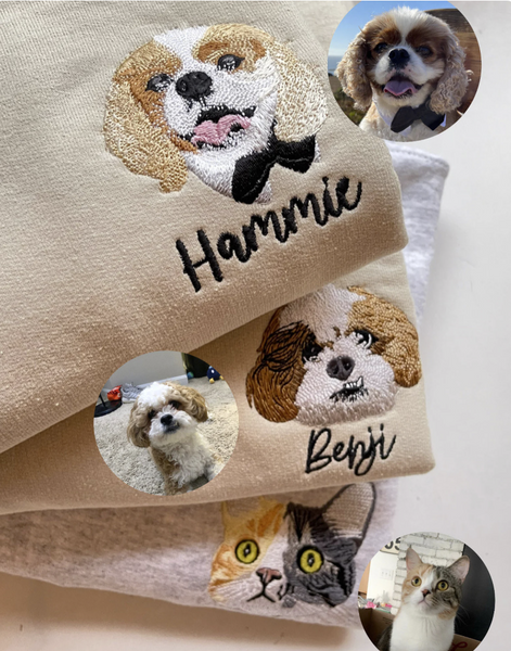 Custom Embroidered Pet Crewneck Sweatshirt, Custom Dog Shirt, Custom Cat Sweatshirt