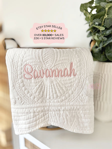Personalized Embroidered Baby Blanket Custom Heirloom Quilt For Baby Showers, Newborns, Photoshoots Crib Blanket