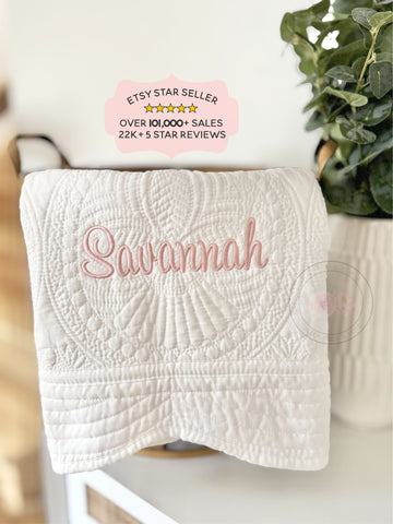 Personalized Embroidered Baby Blanket Custom Heirloom Quilt For Baby Showers, Newborns, Photoshoots Crib Blanket