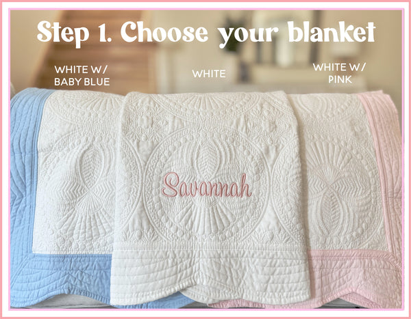 Personalized Embroidered Baby Blanket Custom Heirloom Quilt For Baby Showers, Newborns, Photoshoots Crib Blanket