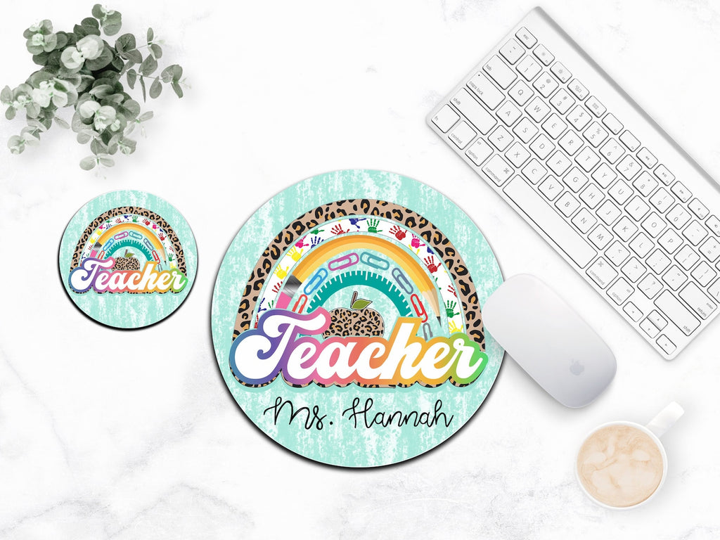 Personalized Teacher Mousepad And Coaster Set. Teacher Gift. Teacher Appreciation