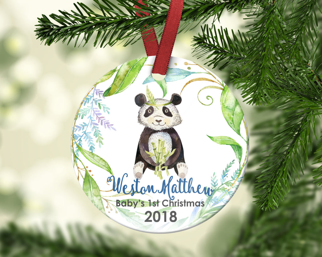 Baby's First Christmas Ornament. Panda. Personalized