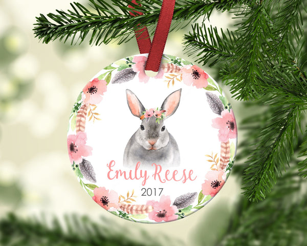 Girl's Christmas ornament. Baby Bunny. Personalized
