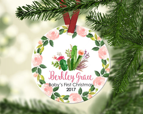 Baby's First Christmas ornament. Cactus. Personalized