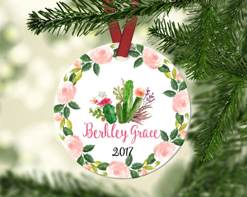 Girl's Christmas ornament. Cactus. Personalized