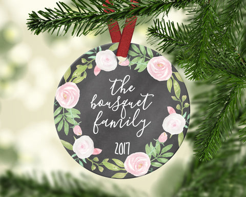 Family Christmas ornament. Floral. Personalized
