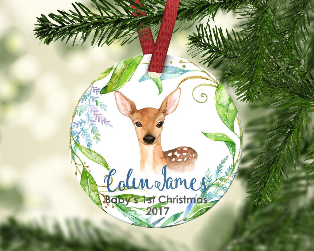 Baby's FIRST Christmas ornament. Baby Deer. Personalized