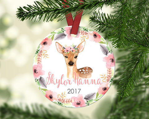 Girl's Christmas ornament. Baby Deer. Personalized