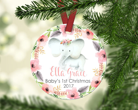 Baby's FIRST Christmas ornament. Baby Elephant. Personalized