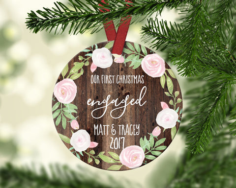 First Christmas Engaged Christmas Ornament. Personalized