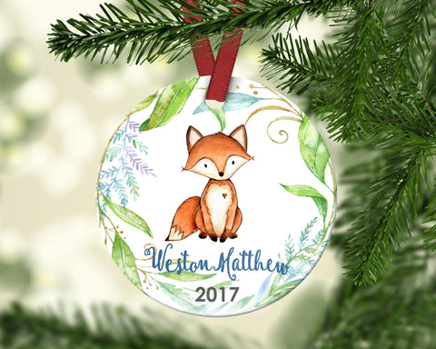 Boy's Christmas ornament. Baby Fox. Personalized