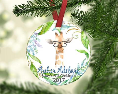 Baby's first Christmas ornament. Baby Giraffe. Personalized