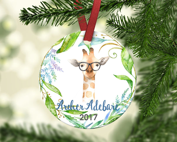 Boy's Christmas Ornament. Giraffe. Personalized