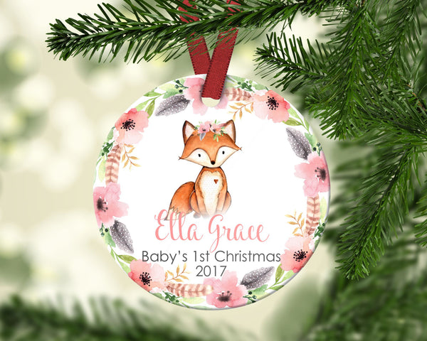 Baby's FIRST Christmas ornament. Baby Fox. Personalized