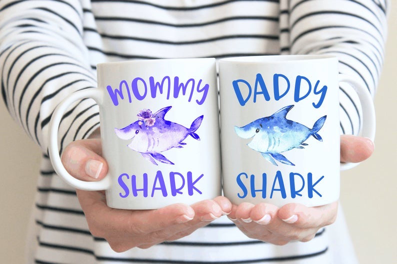 Mommy And Daddy Shark Mug Set