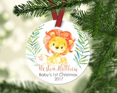 Baby's first Christmas ornament. Baby Lion. Personalized