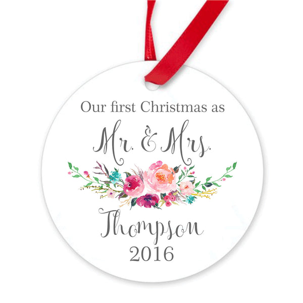 Our first Christmas Ornament. Floral. Personalized