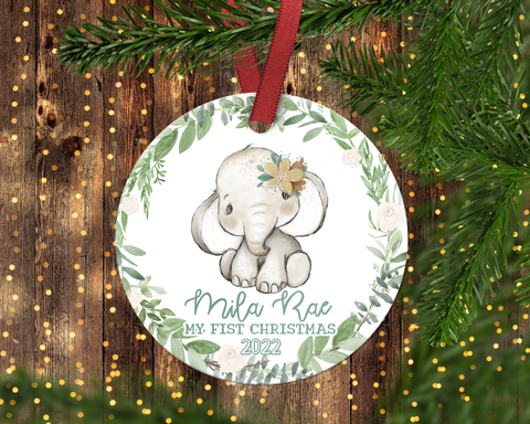 Baby's FIRST Christmas ornament. Baby Elephant. Personalized