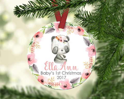 Baby's first Christmas ornament. Baby Panda. Personalized