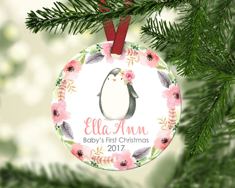 Baby's first Christmas ornament. Baby Penguin. Personalized
