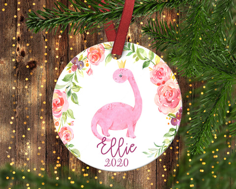 Pink Dinosaur Christmas Ornament