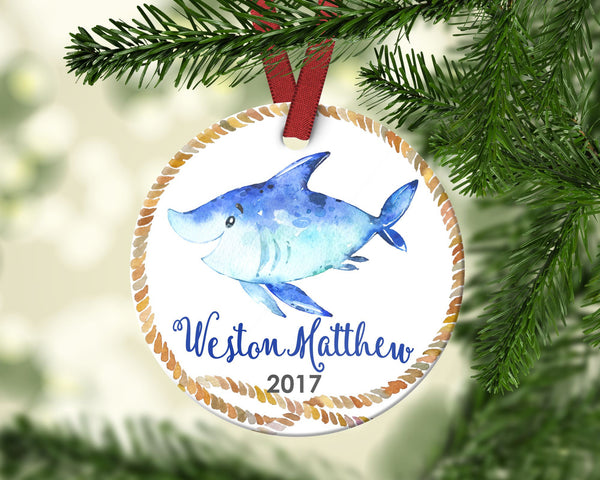 Boy's Christmas Ornament. Shark. Personalized